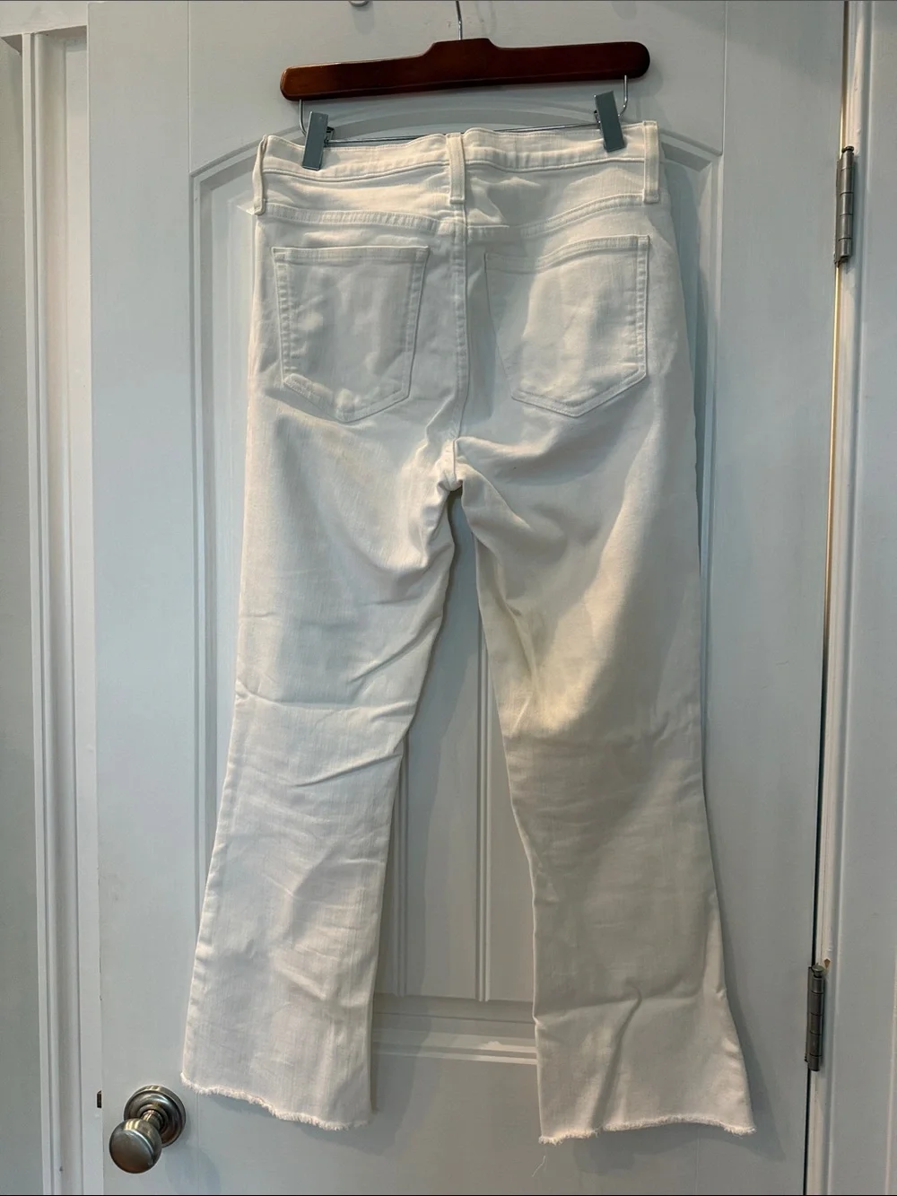J Crew Billie Boot Cropped White Women's Straight Jeans Raw Hem Size 29